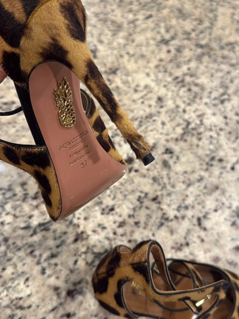 Aquazzura Leopard-Print Ankle-Tie Heels in Yellow and Brown